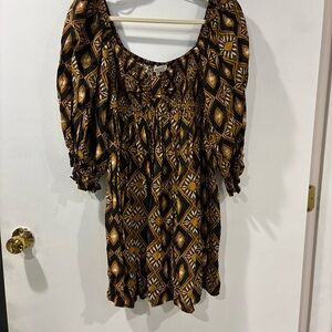 Promesa Abstract Patterned Dress in Black and Brown